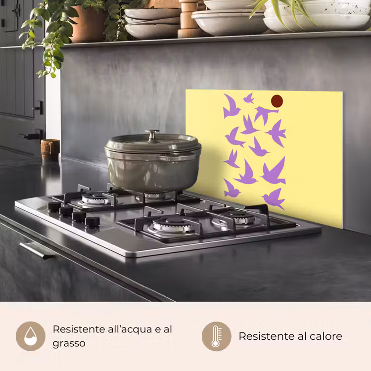 Paraschizzi cucina - Uccelli - Cerchio - Giallo - Movimento — 2