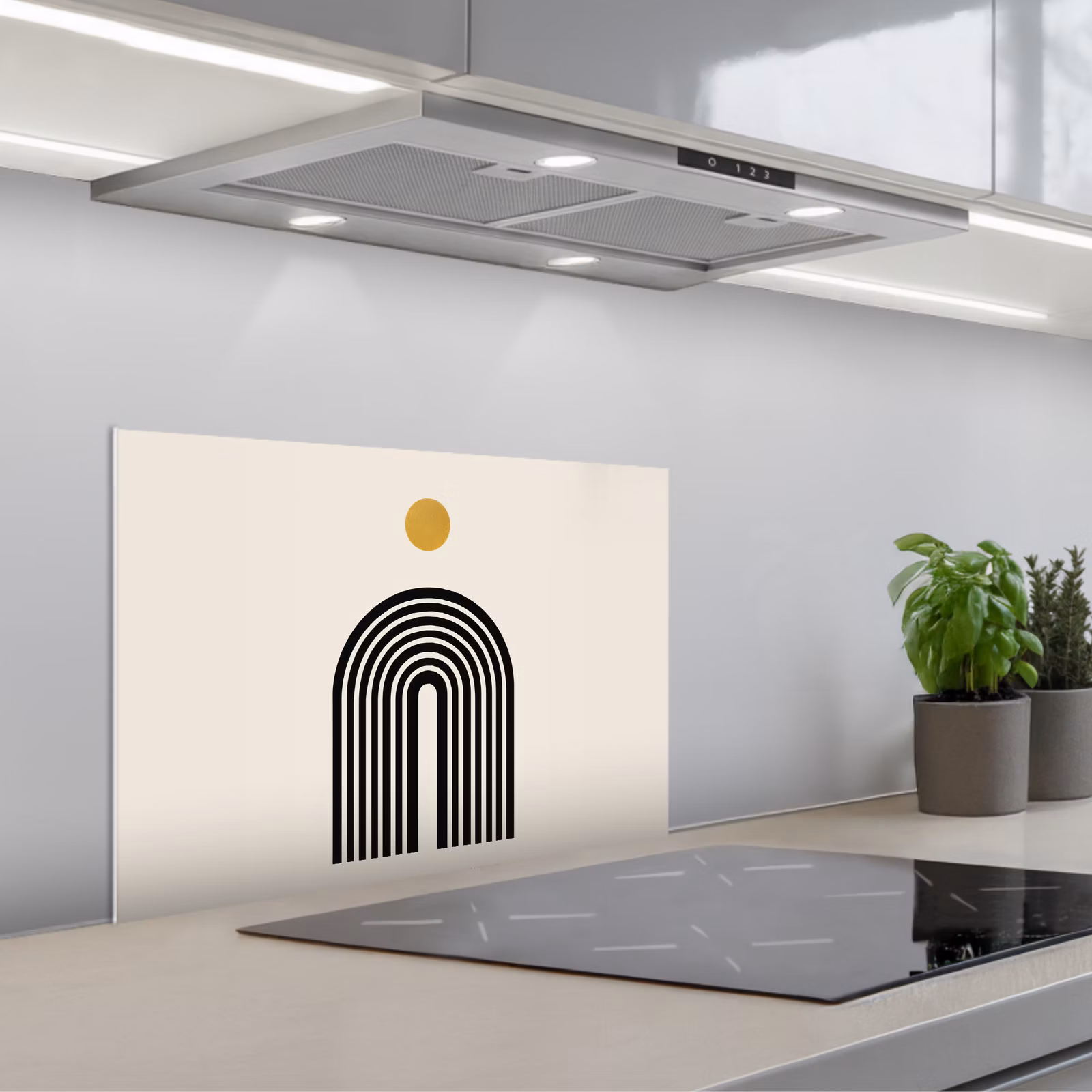Paraschizzi cucina - Minimalista - Fiocco nero - Cerchio d'oro — 1
