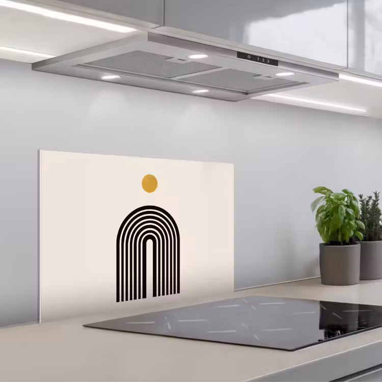 Paraschizzi cucina - Minimalista - Fiocco nero - Cerchio d'oro — 1