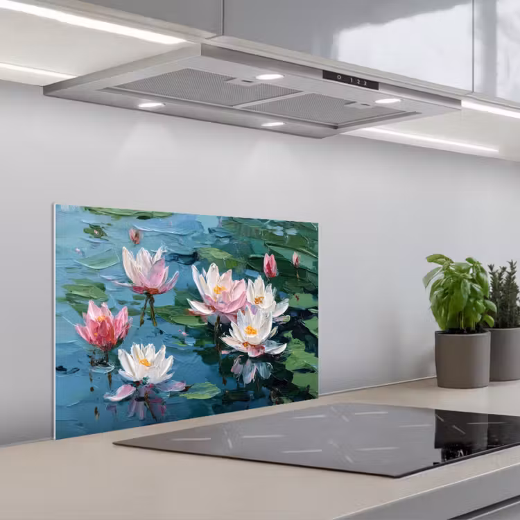 Paraschizzi cucina - Ninfee - Fiori - Rosa - Acqua — 1