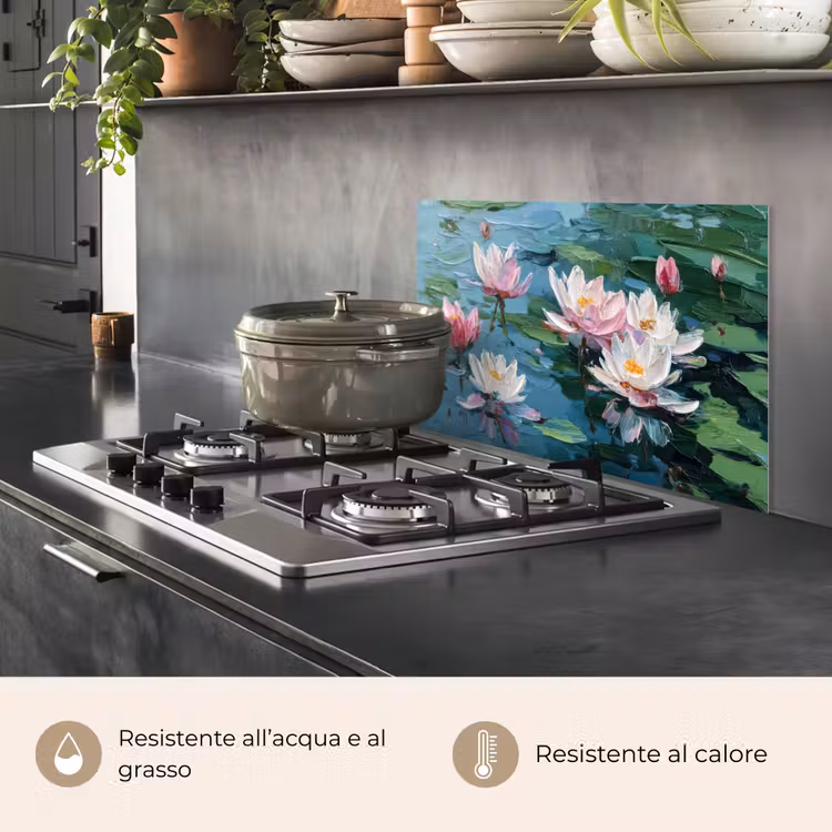 Paraschizzi cucina - Ninfee - Fiori - Rosa - Acqua — 2