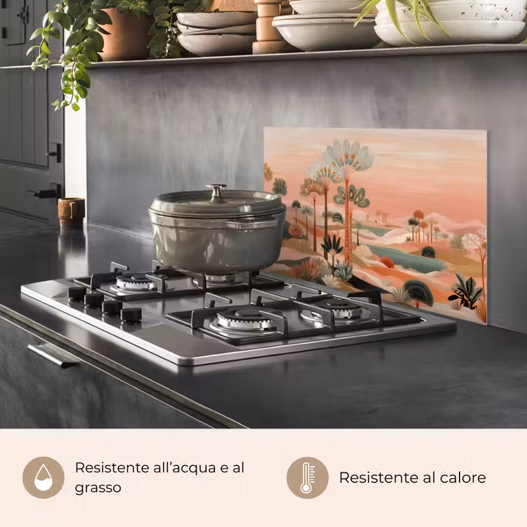 Paraschizzi cucina - Paesaggio rosa - Palme - Acqua — 2
