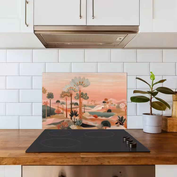 Paraschizzi cucina - Paesaggio rosa - Palme - Acqua — 3