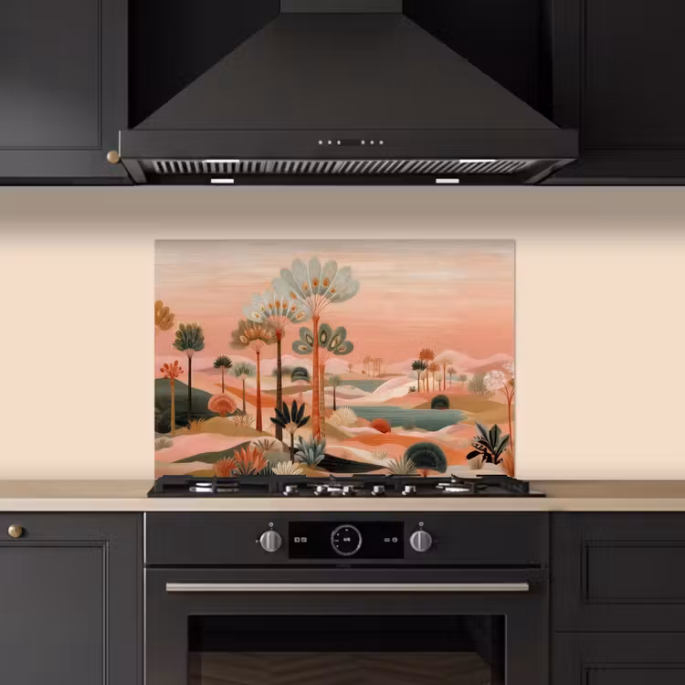 Paraschizzi cucina - Paesaggio rosa - Palme - Acqua — 5