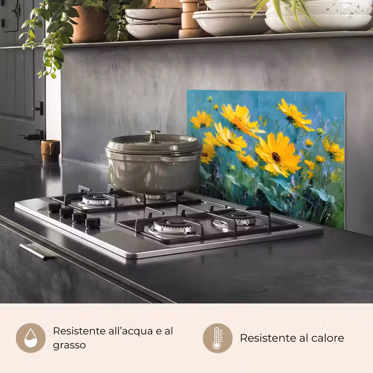 Paraschizzi cucina - Pennellate - Fiori - Giallo brillante - Astratto — 2