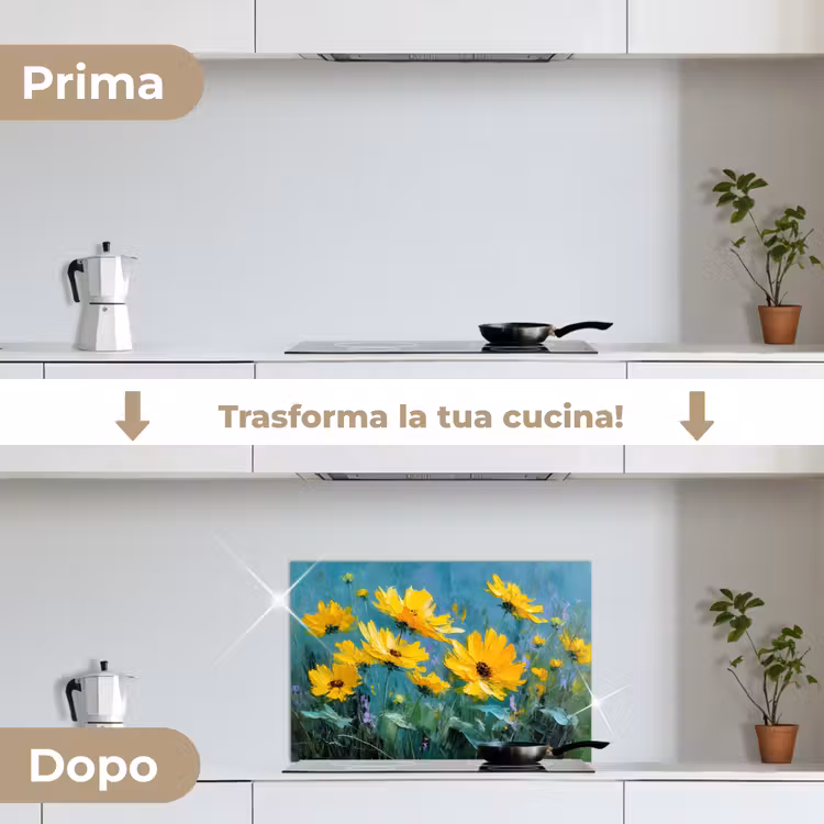 Paraschizzi cucina - Pennellate - Fiori - Giallo brillante - Astratto — 7