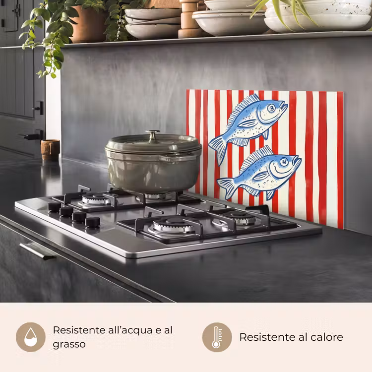 Paraschizzi cucina - Pesce - Strisce verticali - Blu - Rosso — 2