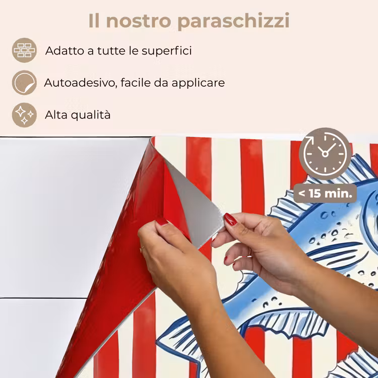 Paraschizzi cucina - Pesce - Strisce verticali - Blu - Rosso — 4