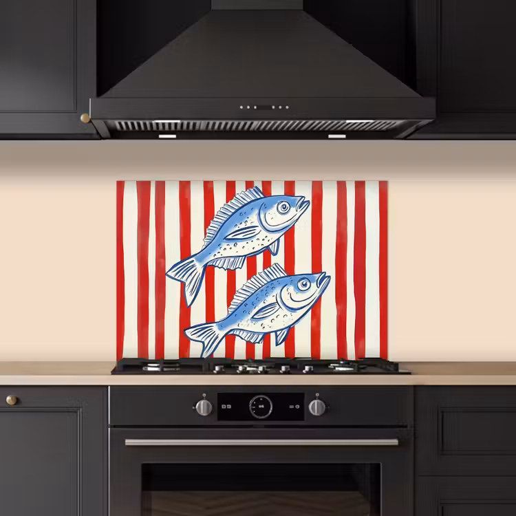Paraschizzi cucina - Pesce - Strisce verticali - Blu - Rosso — 5