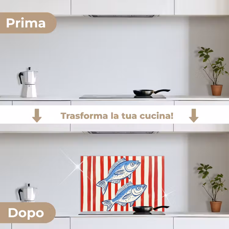 Paraschizzi cucina - Pesce - Strisce verticali - Blu - Rosso — 7