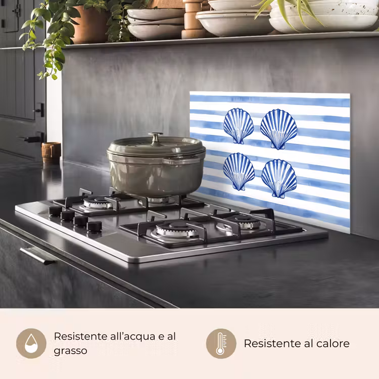 Paraschizzi cucina - Quattro conchiglie - Blu - Bianco - Strisce — 2