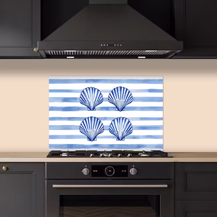Paraschizzi cucina - Quattro conchiglie - Blu - Bianco - Strisce — 5