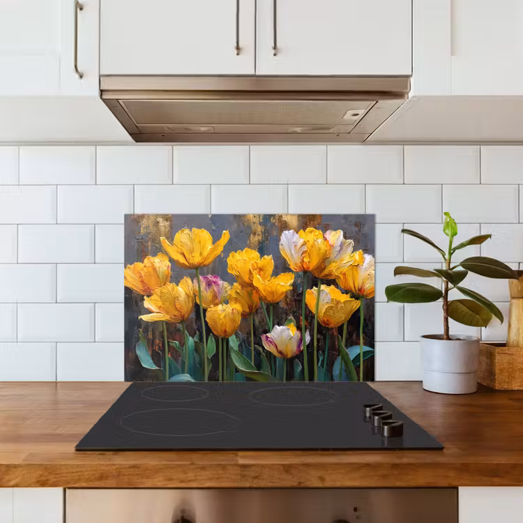 Paraschizzi cucina - Tulipani - Giallo - Pennellate - Astratto — 3