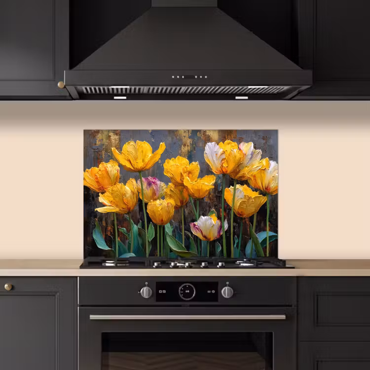 Paraschizzi cucina - Tulipani - Giallo - Pennellate - Astratto — 5