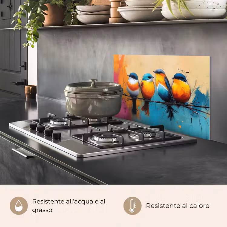 Paraschizzi cucina - Uccelli - Colorato - Ramo - Astratto — 2