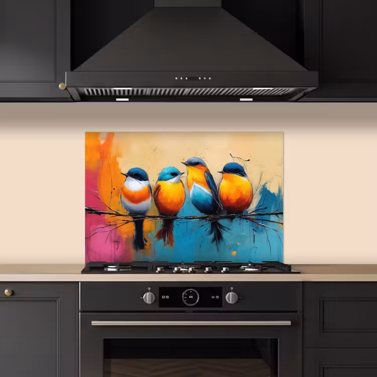 Paraschizzi cucina - Uccelli - Colorato - Ramo - Astratto — 5