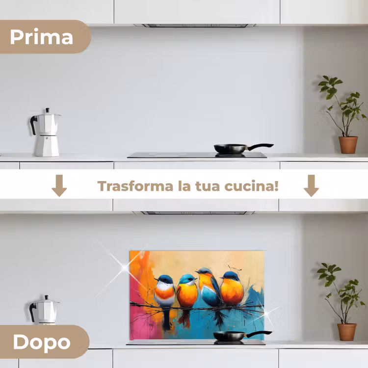 Paraschizzi cucina - Uccelli - Colorato - Ramo - Astratto — 7