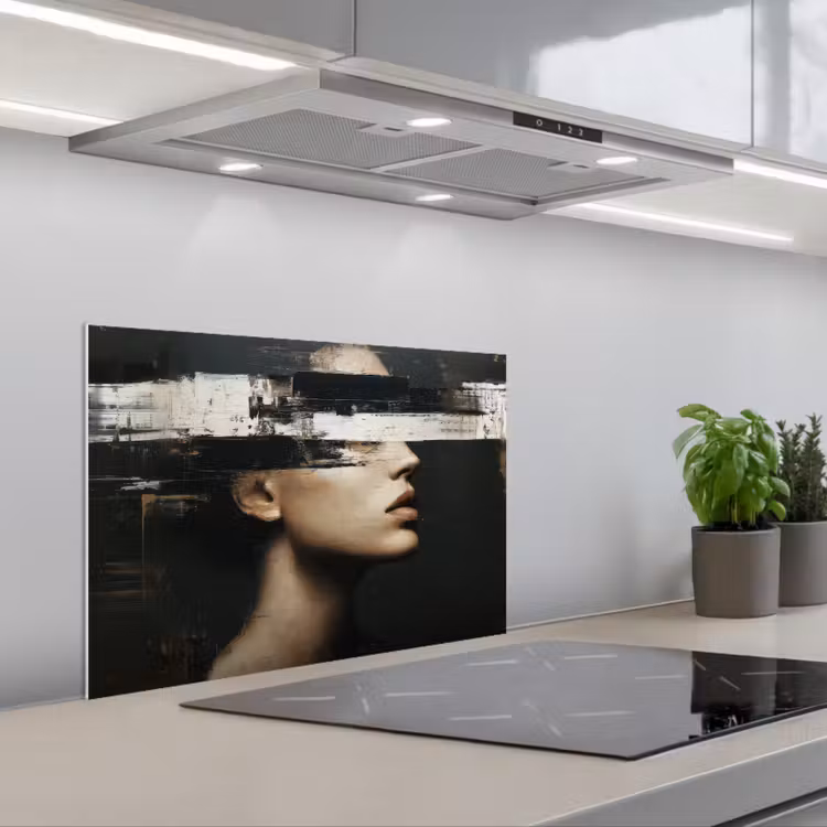 Paraschizzi cucina - Volto - Donna - Nero - Astratto — 1