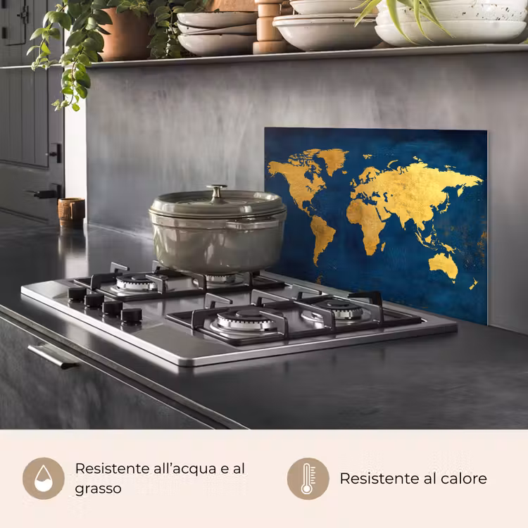 Paraschizzi cucina - Mappa del mondo - Oro - Blu scuro — 2
