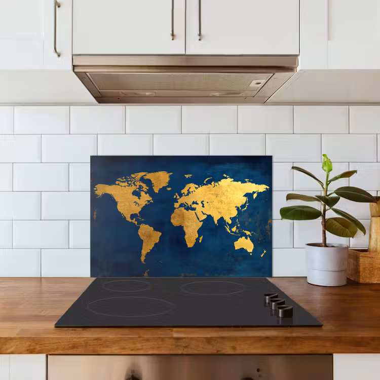 Paraschizzi cucina - Mappa del mondo - Oro - Blu scuro — 3