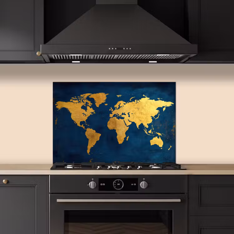 Paraschizzi cucina - Mappa del mondo - Oro - Blu scuro — 5