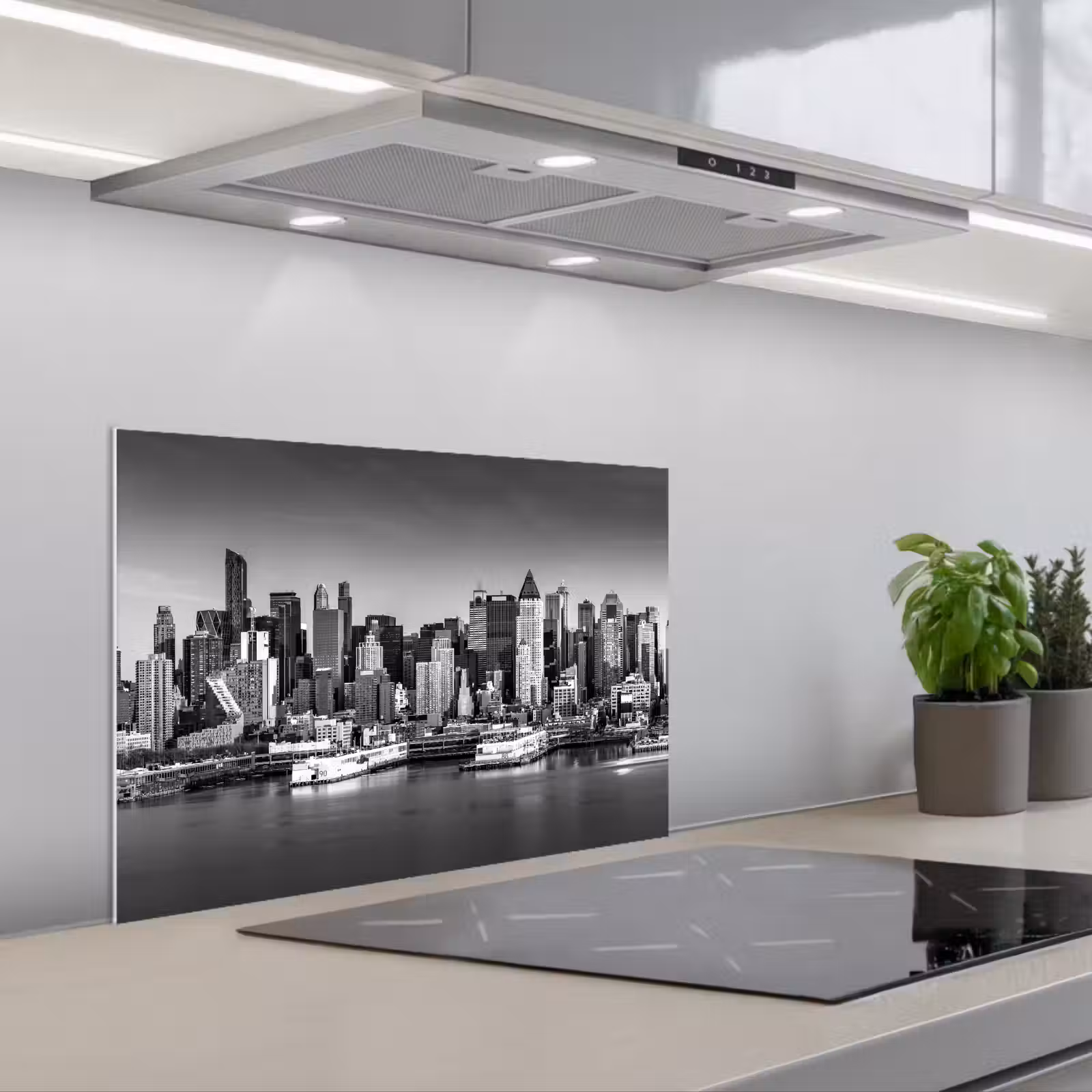 Paraschizzi cucina - Skyline - Città - Grattacieli - Nero - Bianco — 1
