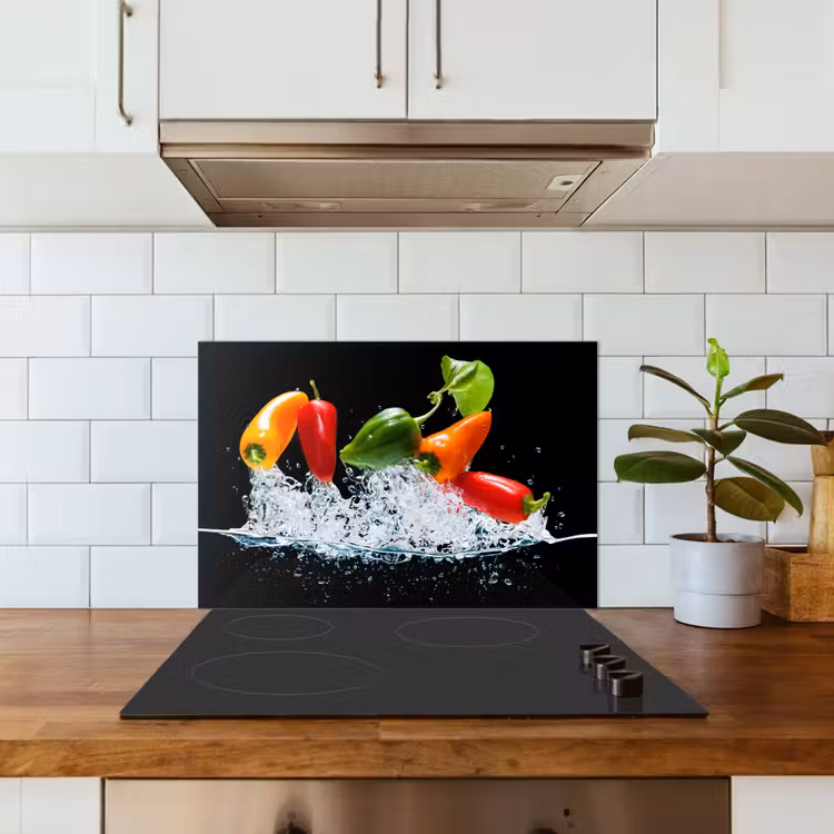 Paraschizzi cucina - Peperoni - Neri - Verdure - Acqua - Foglie — 3