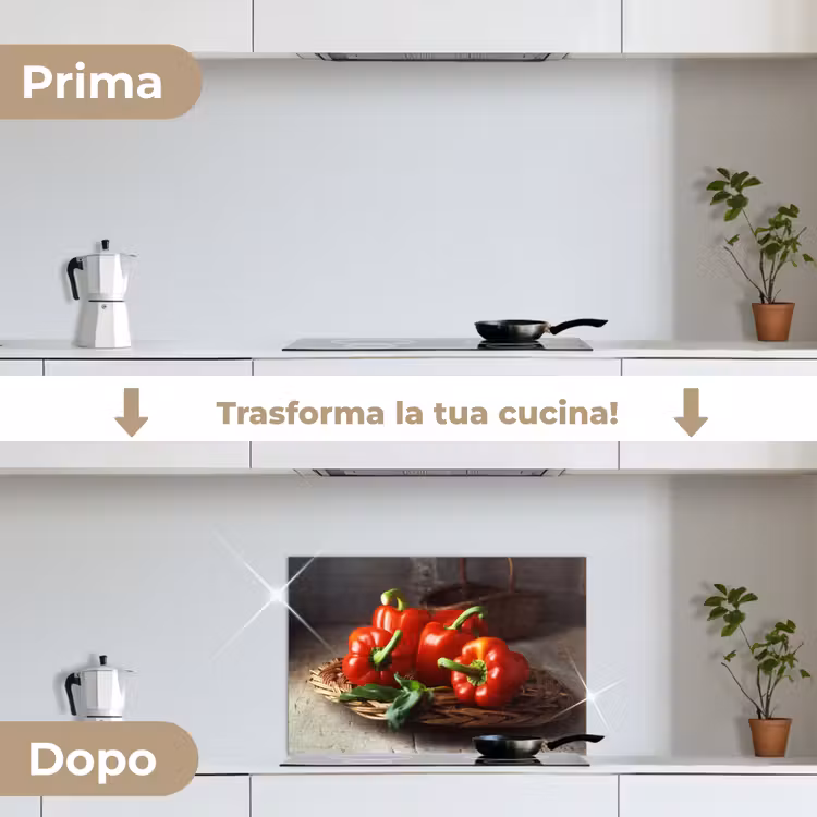Paraschizzi cucina - Quattro peperoni rossi su un cesto di vimini — 7