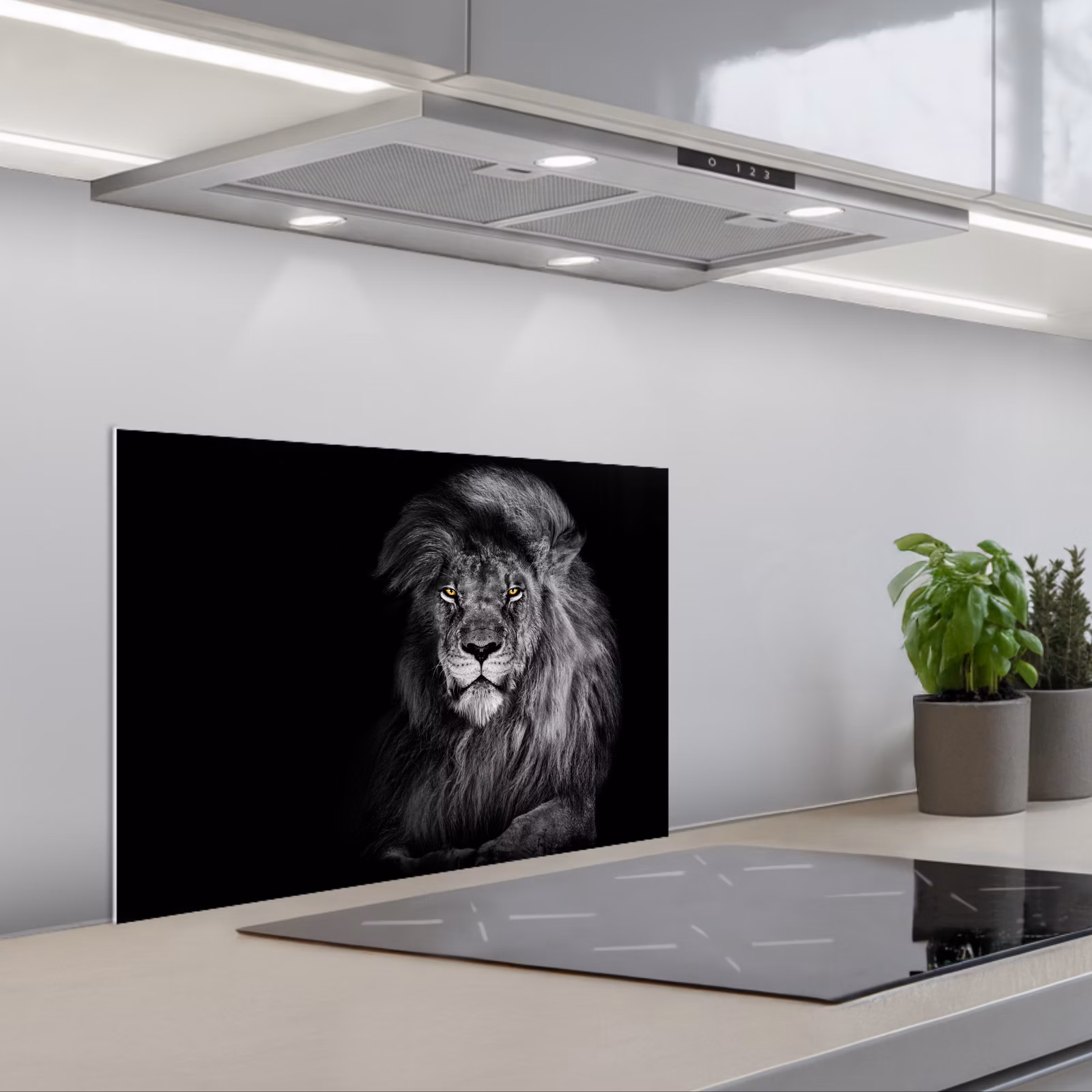 Paraschizzi cucina - Leone - Occhi - Arancio - Bianco e nero - Animali - Ritratto — 1