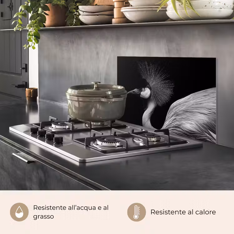 Paraschizzi cucina - Gru - Nero - Bianco - Uccello - Animali — 2