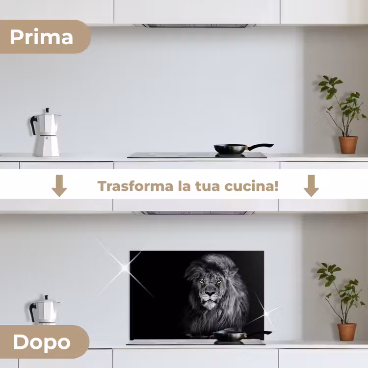 Paraschizzi cucina - Leone - Occhi - Arancio - Bianco e nero - Animali - Ritratto — 7