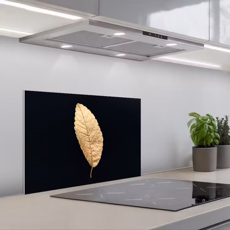 Paraschizzi cucina - Nero e oro - Foglie - Nero - Piante - Lusso — 1