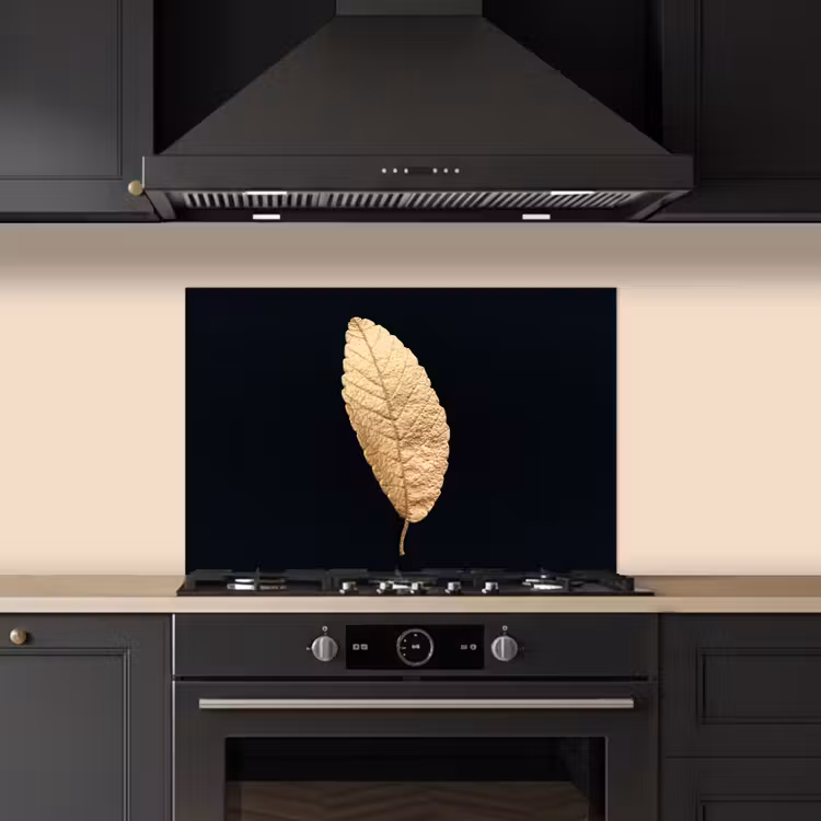 Paraschizzi cucina - Nero e oro - Foglie - Nero - Piante - Lusso — 5
