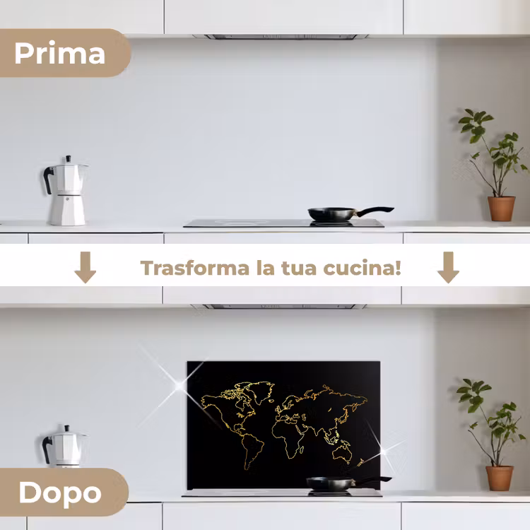 Paraschizzi cucina - Mappa del mondo dorata su sfondo nero — 7