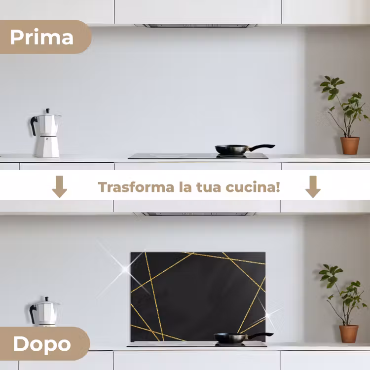 Paraschizzi cucina - Motivo geometrico di linee dorate su sfondo nero — 7