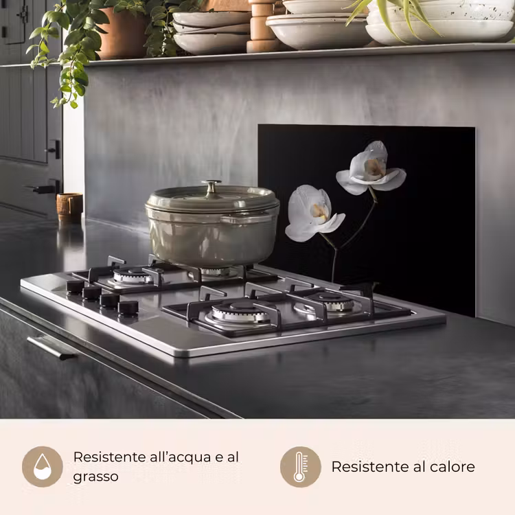 Paraschizzi cucina - Orchidea - Fiori - Nero - Bianco - Natura morta — 2