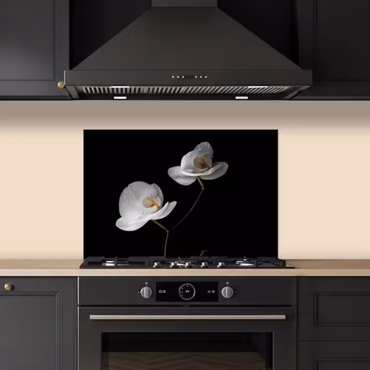 Paraschizzi cucina - Orchidea - Fiori - Nero - Bianco - Natura morta — 5