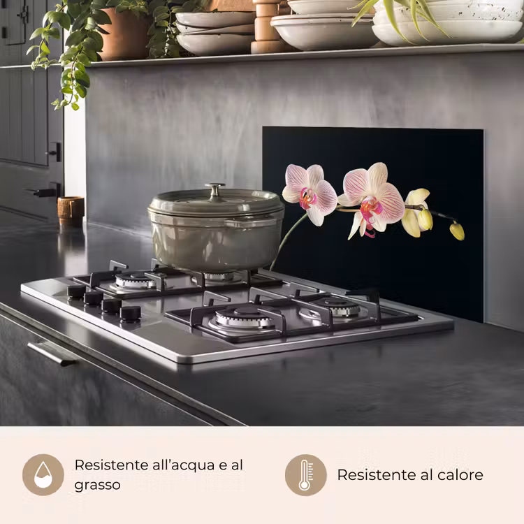 Paraschizzi cucina - Orchidea - Fiori - Nero - Rosa - Bottoni — 2