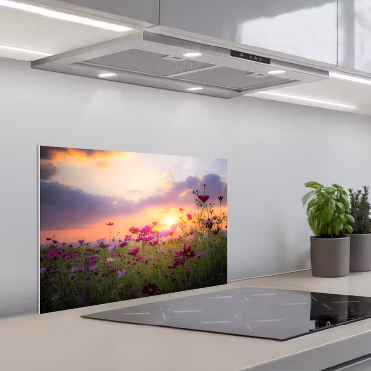 Paraschizzi cucina - Tramonto - Fiori - Rosa - Natura - Verde — 1