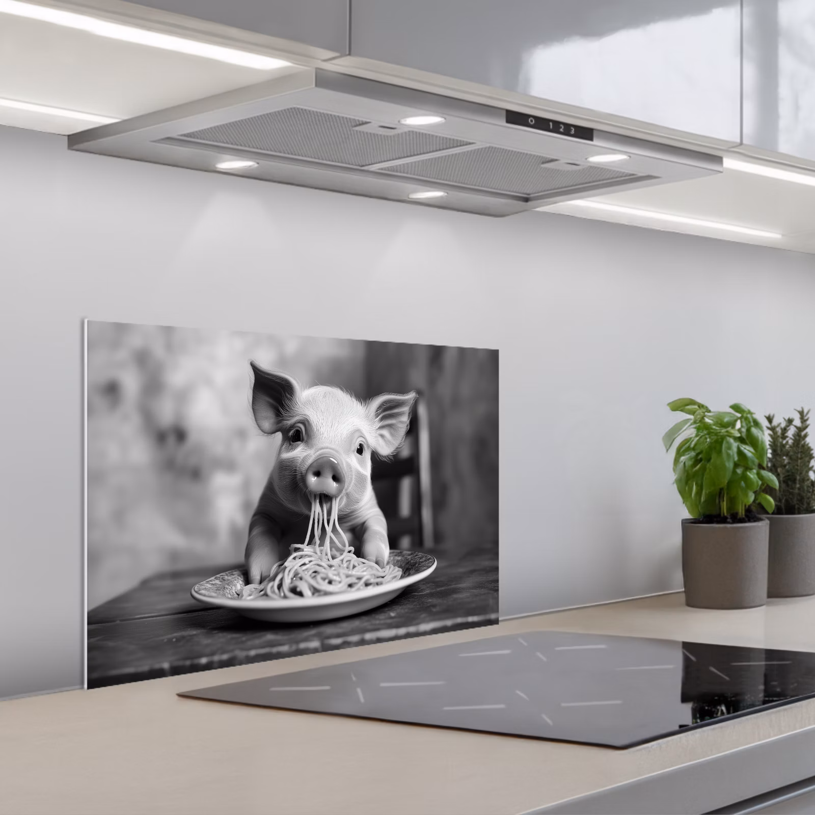 Paraschizzi cucina - Maiale - Carino - Spaghetti - Bianco e nero - Animale — 1