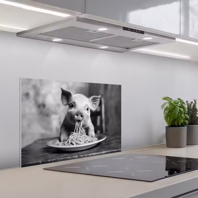 Paraschizzi cucina - Maiale - Carino - Spaghetti - Bianco e nero - Animale — 1