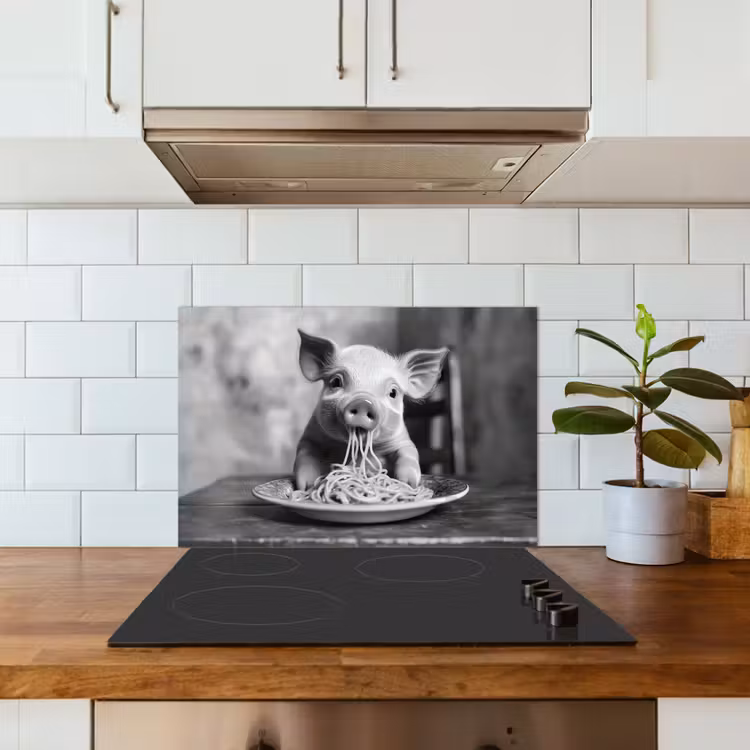 Paraschizzi cucina - Maiale - Carino - Spaghetti - Bianco e nero - Animale — 3