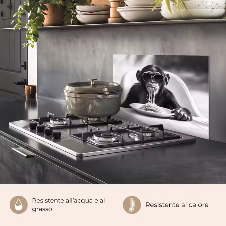Paraschizzi cucina - Scimmia - Spaghetti - Occhiali da sole - Bianco e nero - Cool - Animale — 2