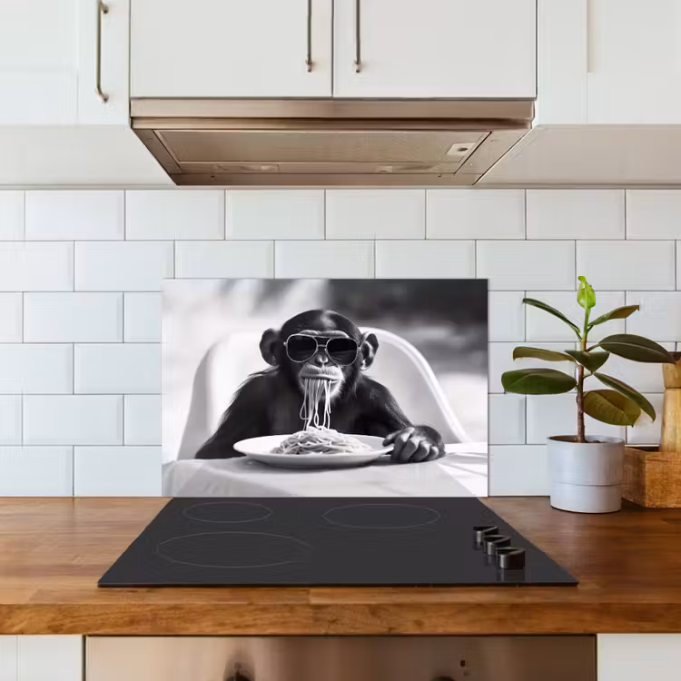 Paraschizzi cucina - Scimmia - Spaghetti - Occhiali da sole - Bianco e nero - Cool - Animale — 3