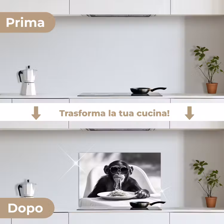 Paraschizzi cucina - Scimmia - Spaghetti - Occhiali da sole - Bianco e nero - Cool - Animale — 7