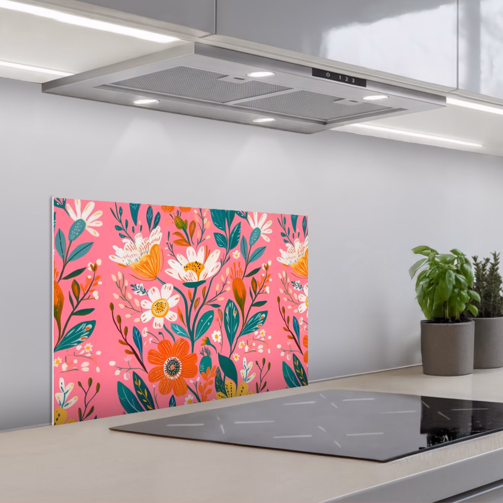 Paraschizzi cucina - Rosa - Fiori - Bianco - Arancione — 1