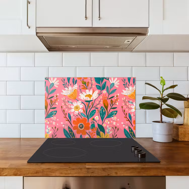 Paraschizzi cucina - Rosa - Fiori - Bianco - Arancione — 3