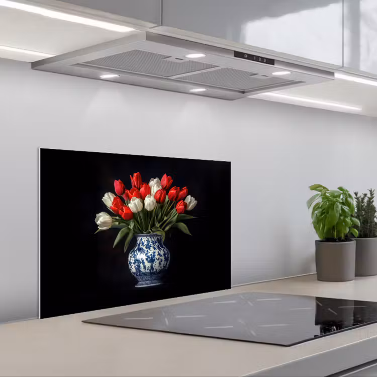 Paraschizzi cucina - Rosso - Fiori - Tulipani - Vaso — 1