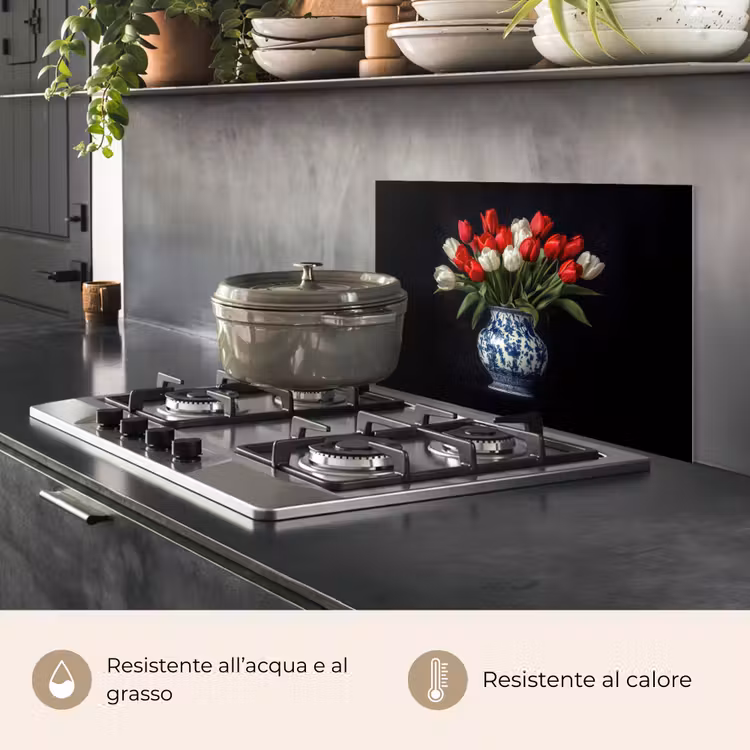 Paraschizzi cucina - Rosso - Fiori - Tulipani - Vaso — 2