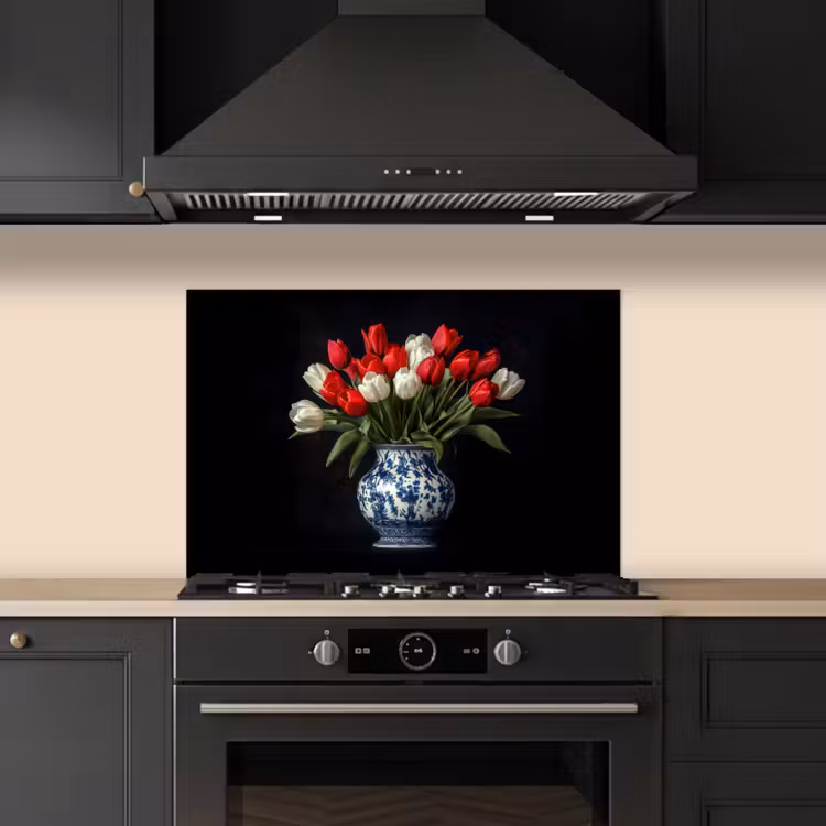 Paraschizzi cucina - Rosso - Fiori - Tulipani - Vaso — 5